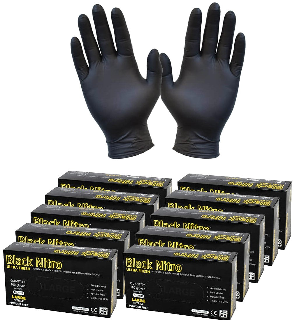 Black Gloves Nitrile Ultra Health's Nitro Heavy Duty Industrial Grade Mechanic Automotive Tattoo Hair Dressing Powder Free (BOX of 100PCS,from $9.2/box)