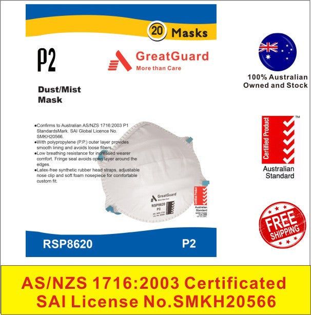 P2 Mask Respirator Particulate AS/NZS Certified (Pack of 20,from $1.39/pc)